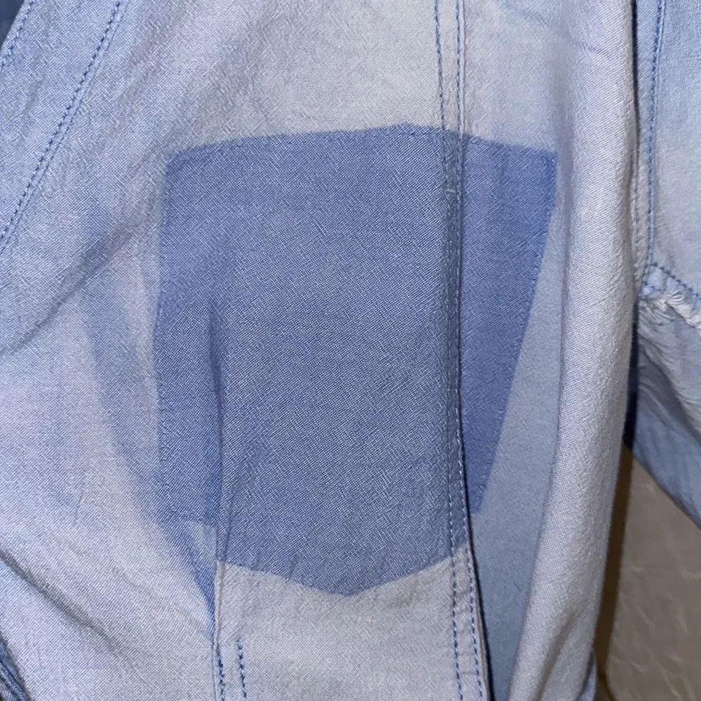 free people M-L Blue Chambray Denim Vintage Wash Distressed Shirt Tunic